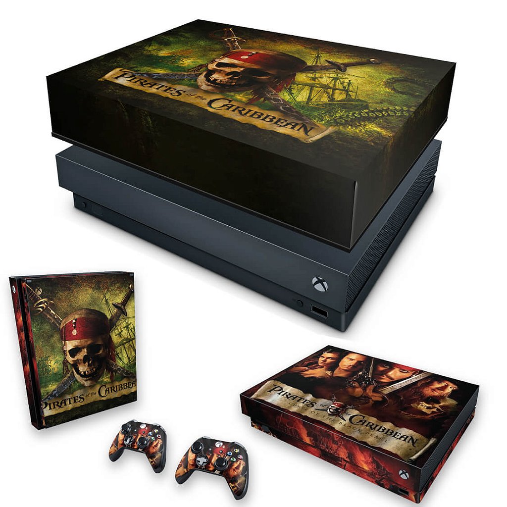 KIT Capa Anti Poeira e Skin Anti-Rage Xbox One X - Piratas do Caribe