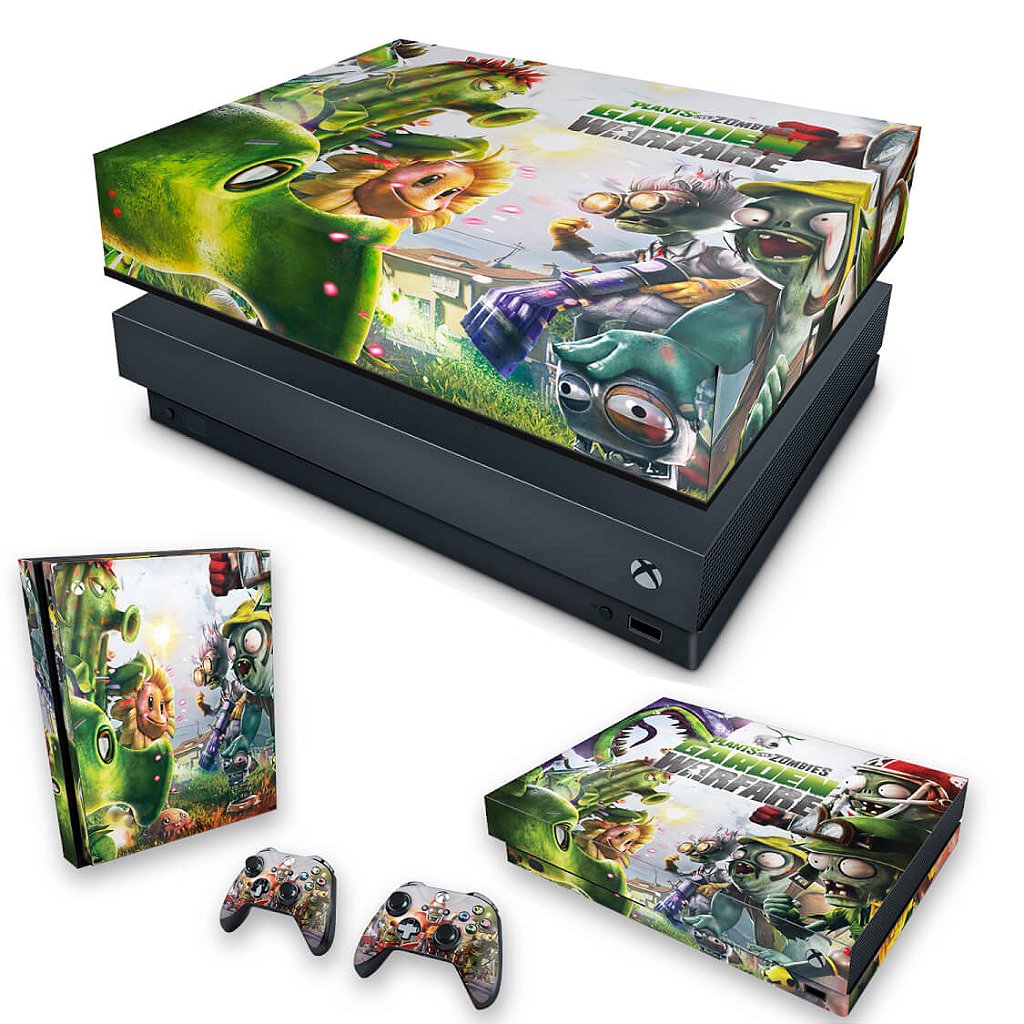 KIT Capa Anti Poeira e Skin Anti-Rage Xbox One X - Plants Vs Zombies Garden Warfare