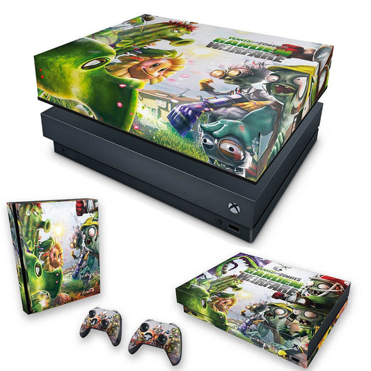 KIT Capa Anti Poeira e Skin Anti-Rage Xbox One X - Plants Vs Zombies Garden Warfare