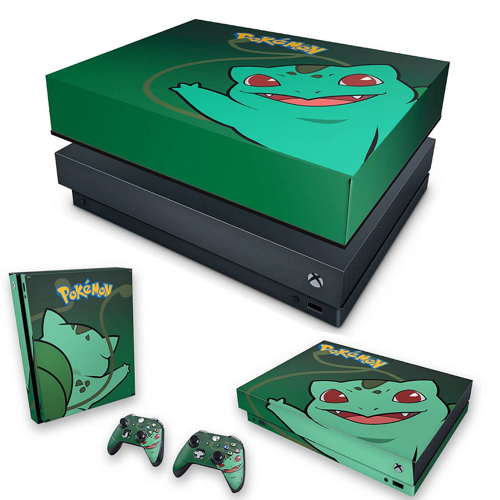 KIT Capa Anti Poeira e Skin Anti-Rage Xbox One X - Pokemon Bulbasaur