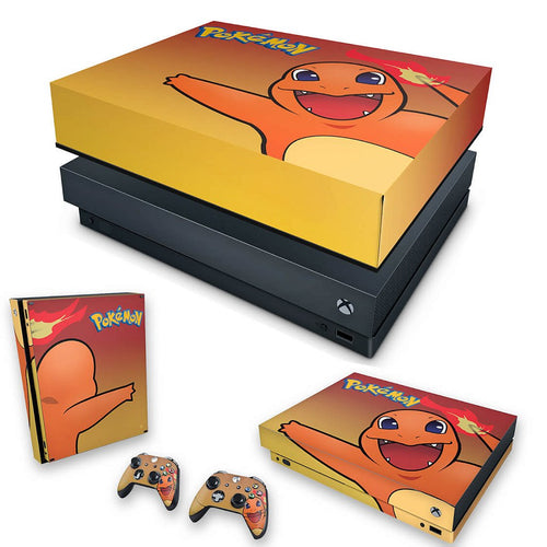 KIT Capa Anti Poeira e Skin Anti-Rage Xbox One X - Pokemon Charmander