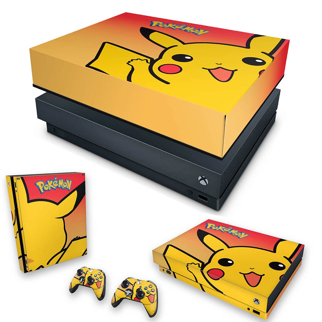 KIT Capa Anti Poeira e Skin Anti-Rage Xbox One X - Pokemon Pikachu