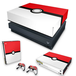 KIT Capa Anti Poeira e Skin Anti-Rage Xbox One X - Pokemon Pokebola