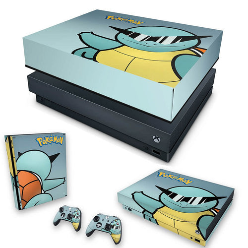 KIT Capa Anti Poeira e Skin Anti-Rage Xbox One X - Pokemon Squirtle