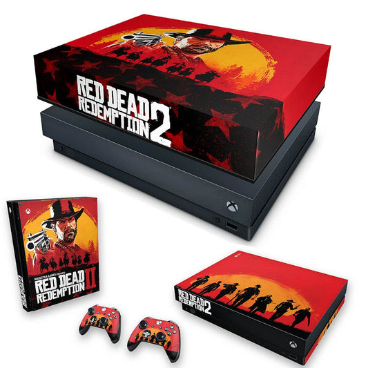 KIT Capa Anti Poeira e Skin Anti-Rage Xbox One X - Red Dead Redemption 2