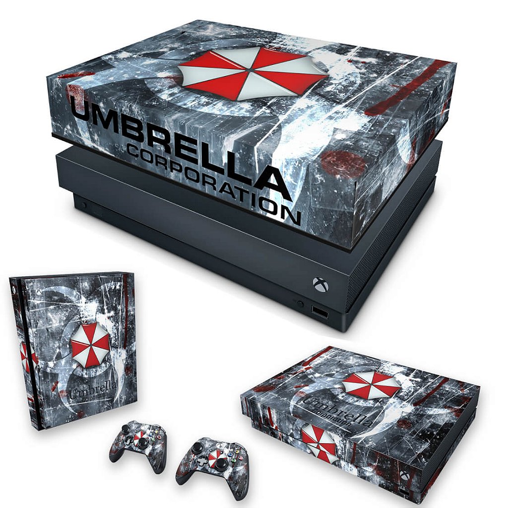 KIT Capa Anti Poeira e Skin Anti-Rage Xbox One X - Resident Evil