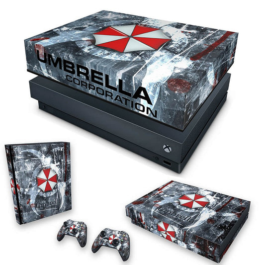 KIT Capa Anti Poeira e Skin Anti-Rage Xbox One X - Resident Evil