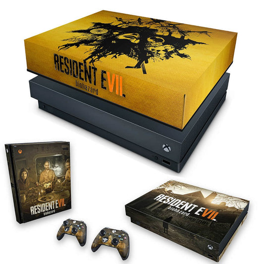KIT Capa Anti Poeira e Skin Anti-Rage Xbox One X - Resident Evil 7: Biohazard