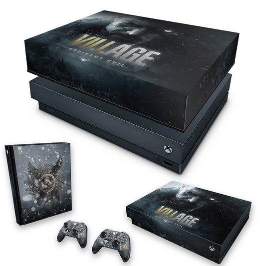 KIT Xbox One X Skin Anti-Rage e Capa Anti Poeira - Resident Evil Village