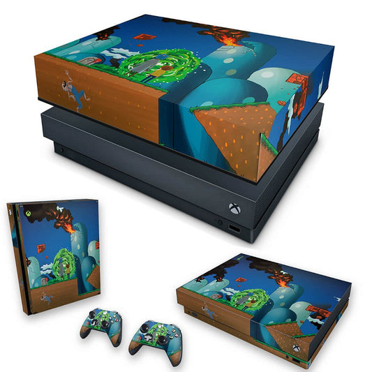 KIT Capa Anti Poeira e Skin Anti-Rage Xbox One X - Rick And Morty Mario