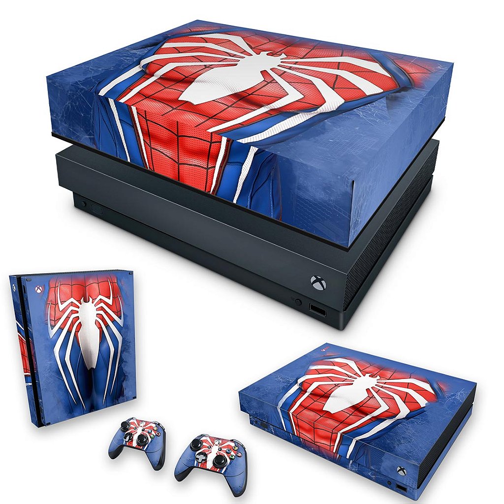 KIT Xbox One X Skin Anti-Rage e Capa Anti Poeira - Spider-Man Homem Aranha 2