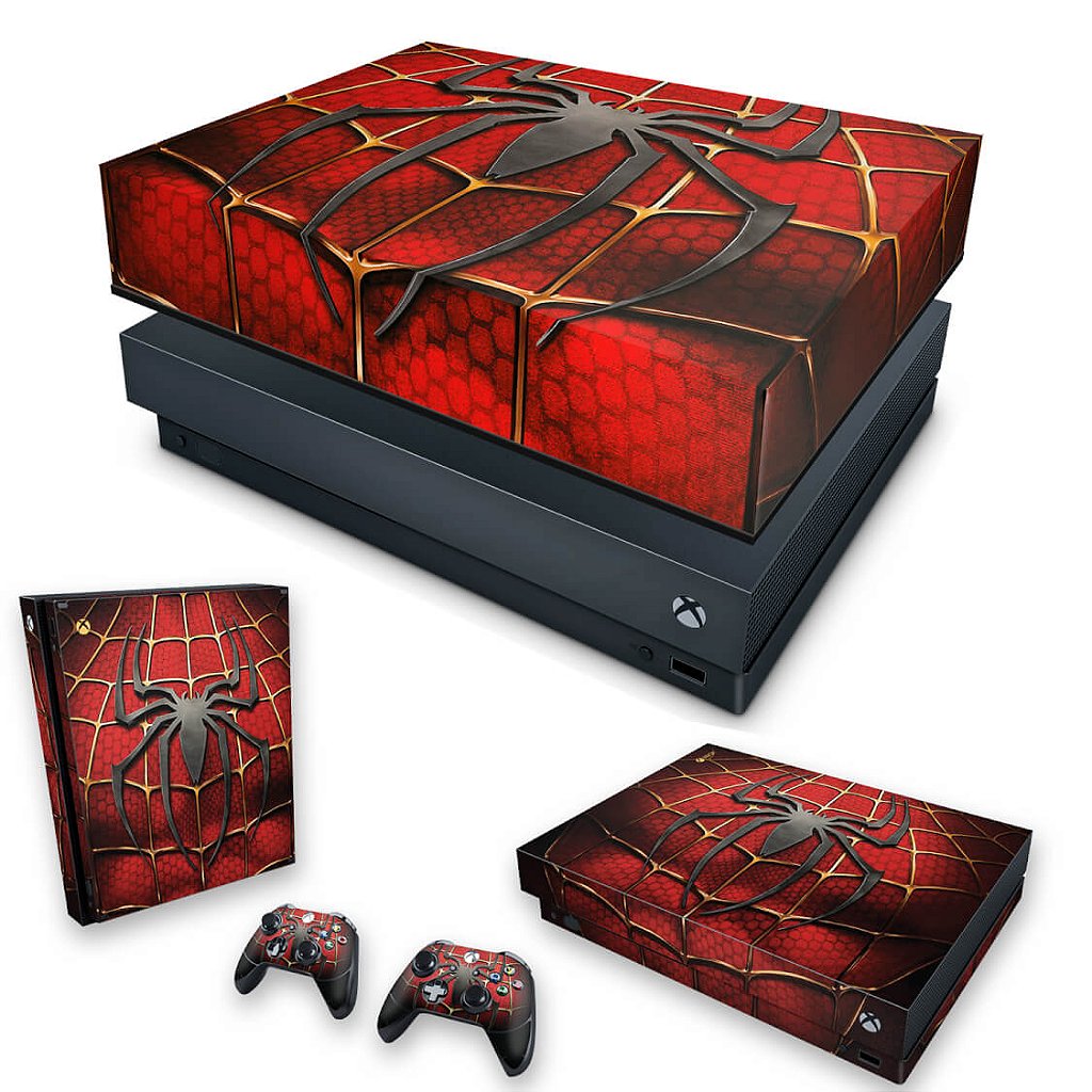 KIT Capa Anti Poeira e Skin Anti-Rage Xbox One X - Spider Man - Homem Aranha