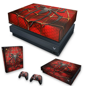 KIT Capa Anti Poeira e Skin Anti-Rage Xbox One X - Spider Man - Homem Aranha