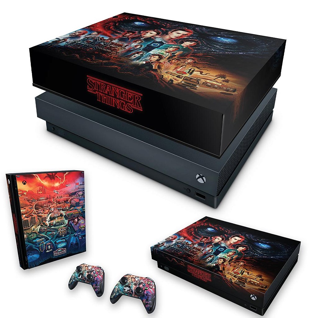 KIT Capa Anti Poeira e Skin Anti-Rage Xbox One X - Stranger Things