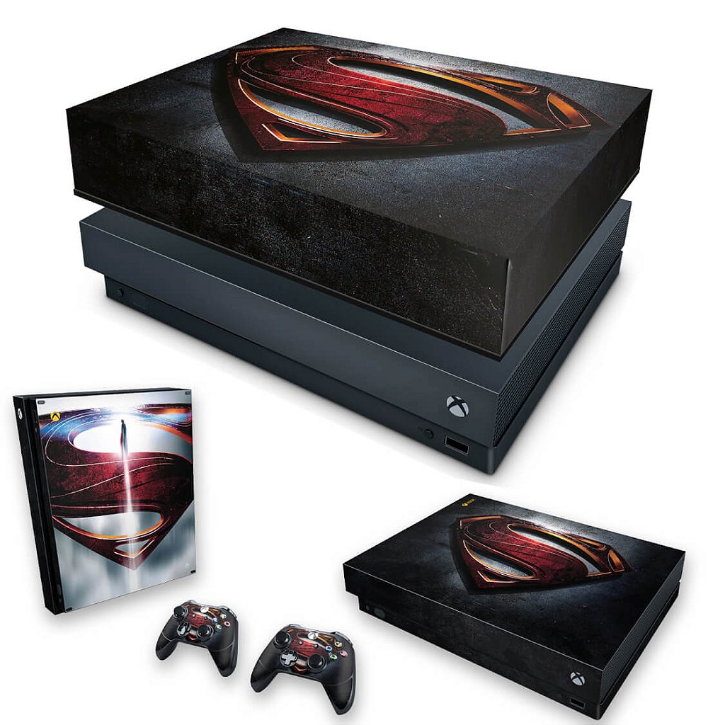 KIT Capa Anti Poeira e Skin Anti-Rage Xbox One X - Superman - Super Homem