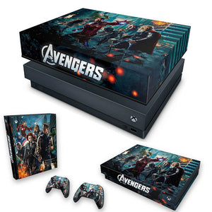 KIT Capa Anti Poeira e Skin Anti-Rage Xbox One X - The Avengers - Os Vingadores