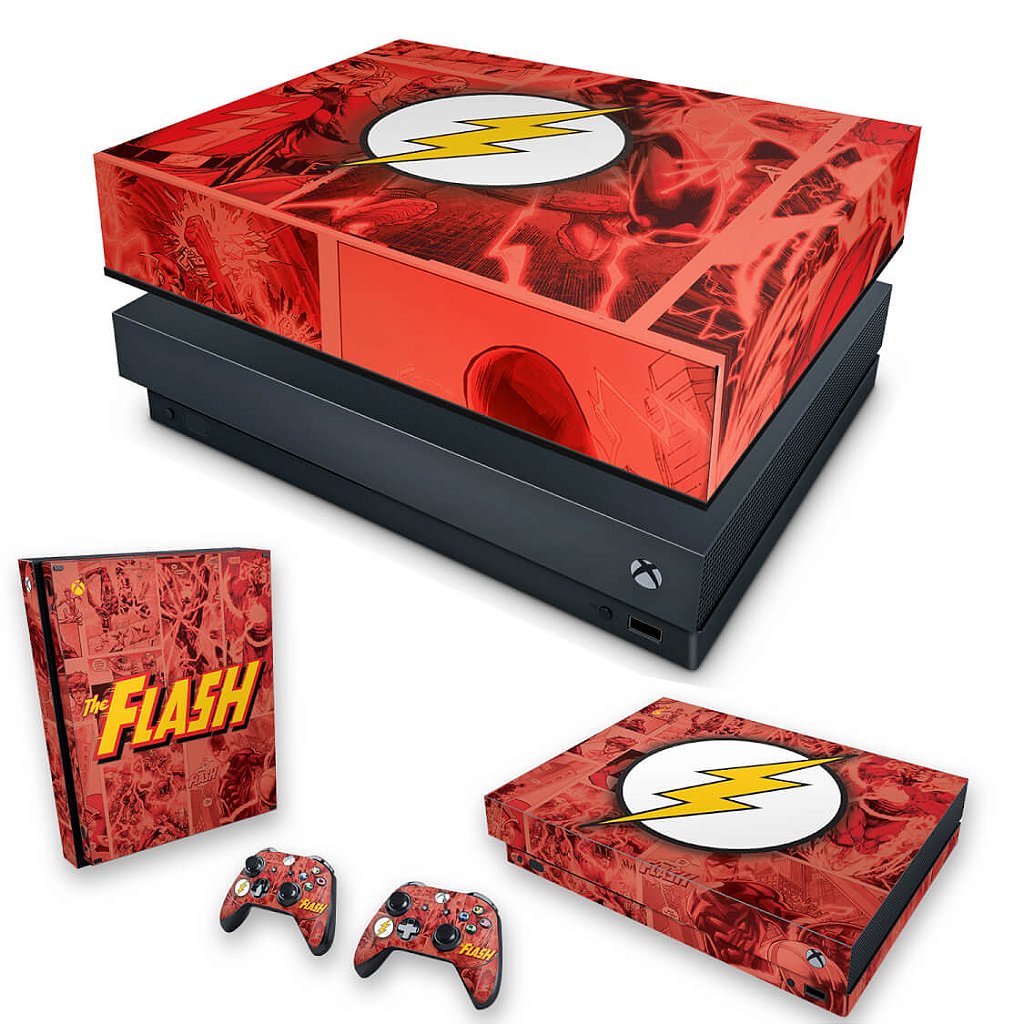 KIT Capa Anti Poeira e Skin Anti-Rage Xbox One X - The Flash Comics
