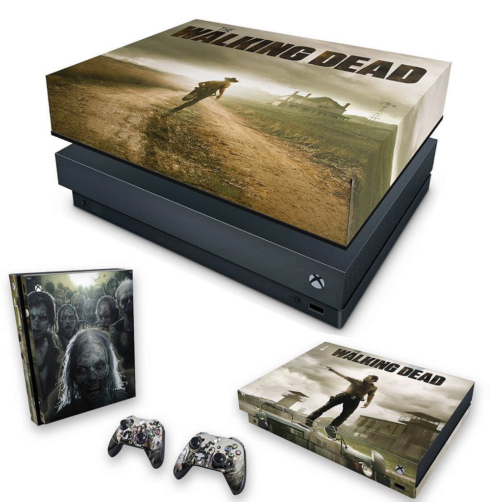 KIT Capa Anti Poeira e Skin Anti-Rage Xbox One X - The Walking Dead