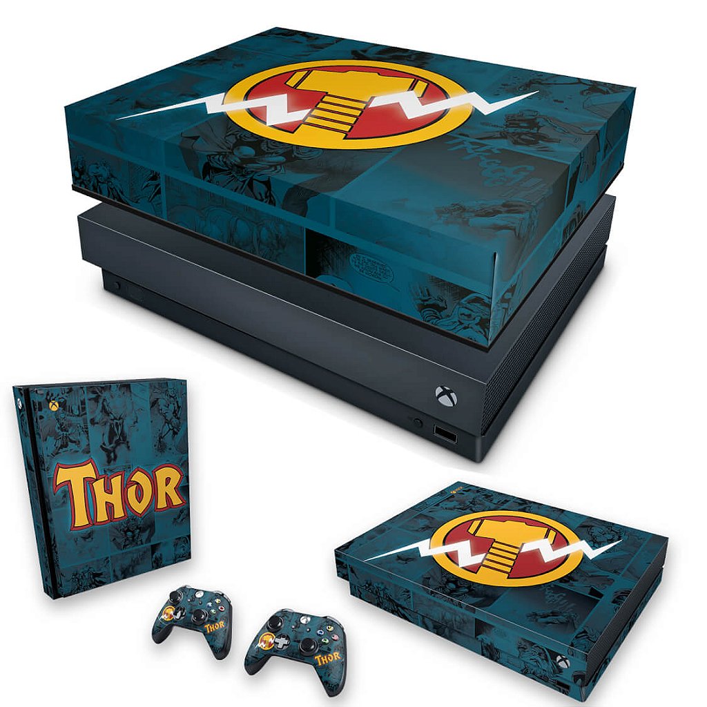 KIT Capa Anti Poeira e Skin Anti-Rage Xbox One X - Thor Comics