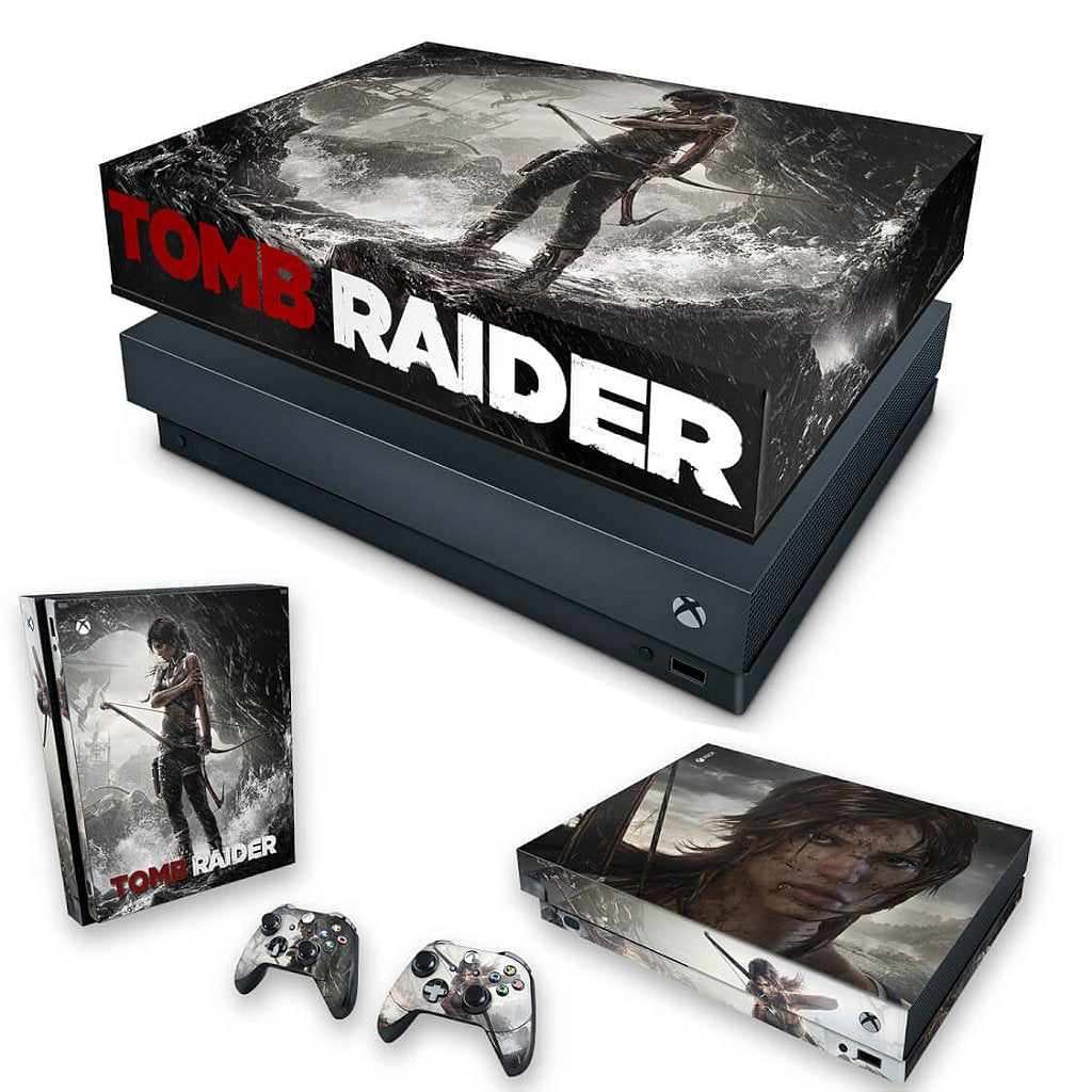 KIT Capa Anti Poeira e Skin Anti-Rage Xbox One X - Tomb Raider