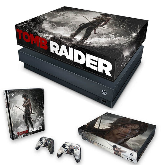 KIT Capa Anti Poeira e Skin Anti-Rage Xbox One X - Tomb Raider