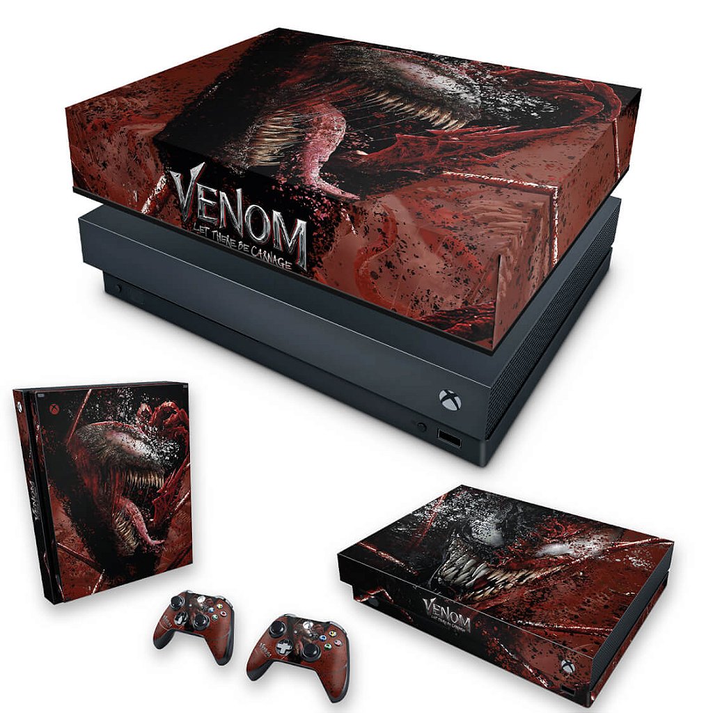 KIT Capa Anti Poeira e Skin Anti-Rage Xbox One X - Venom Tempo de Carnificina
