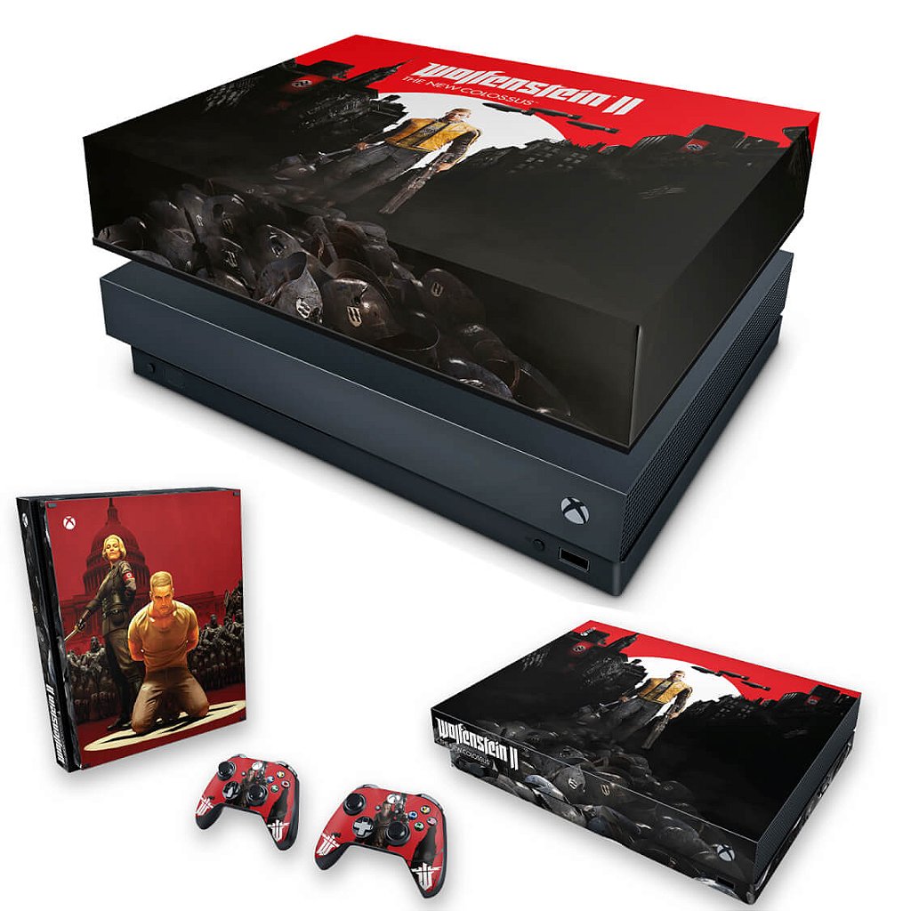 KIT Capa Anti Poeira e Skin Anti-Rage Xbox One X - Wolfenstein 2 New Order