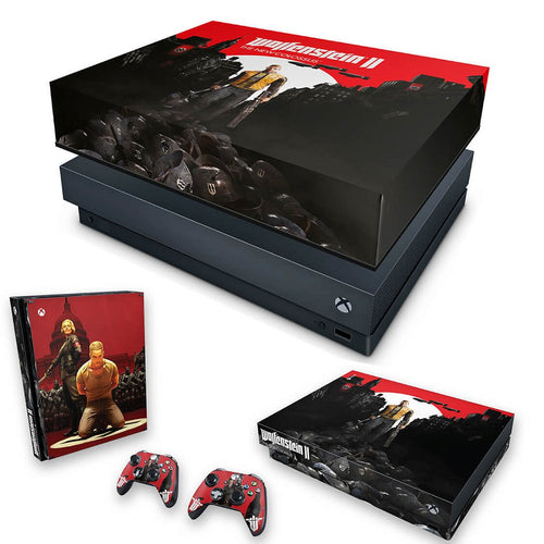 KIT Capa Anti Poeira e Skin Anti-Rage Xbox One X - Wolfenstein 2 New Order