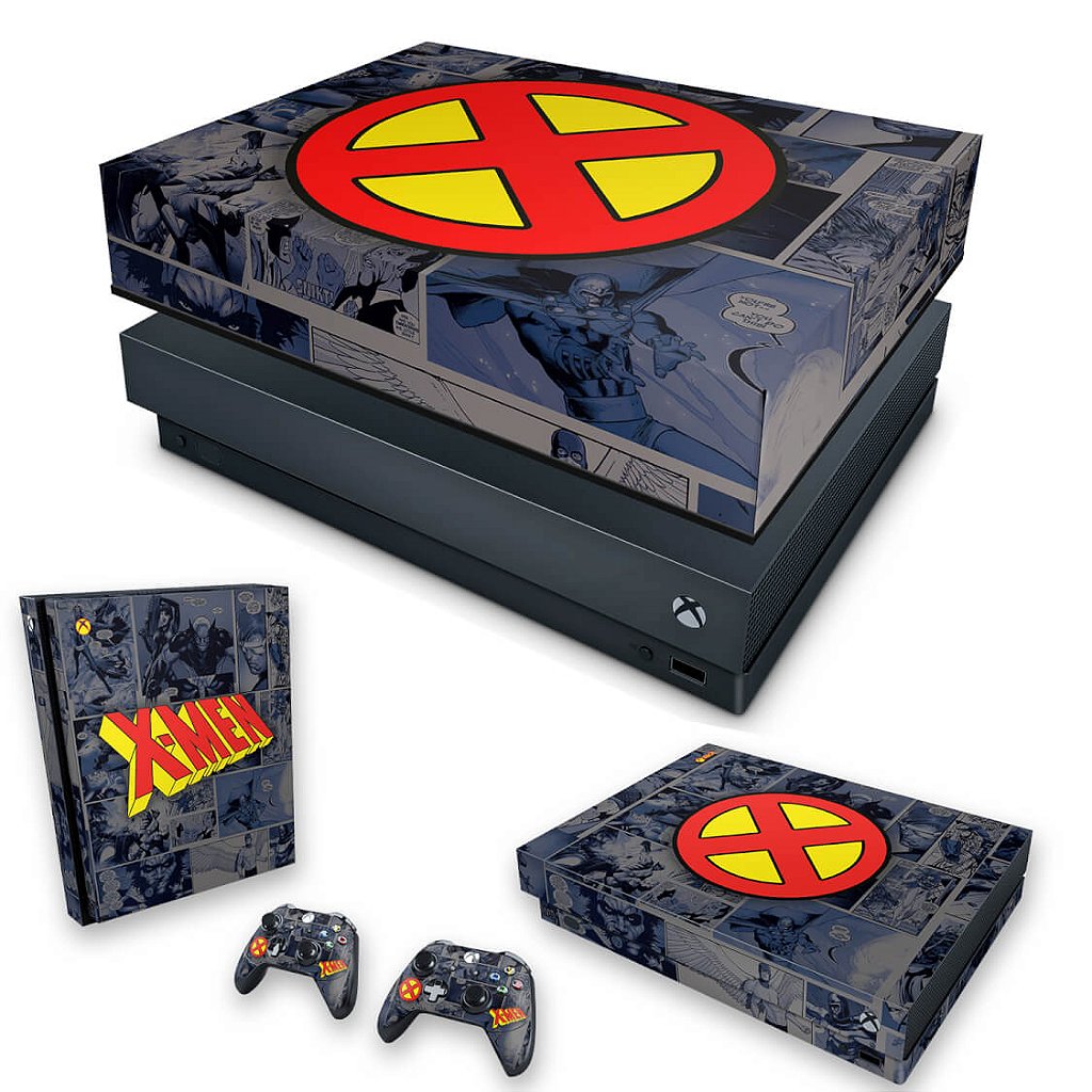 KIT Capa Anti Poeira e Skin Anti-Rage Xbox One X - X-Men Comics