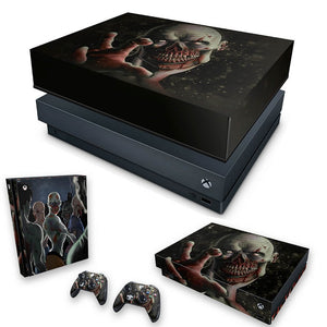 KIT Capa Anti Poeira e Skin Anti-Rage Xbox One X - Zombie Zumbi The Walking