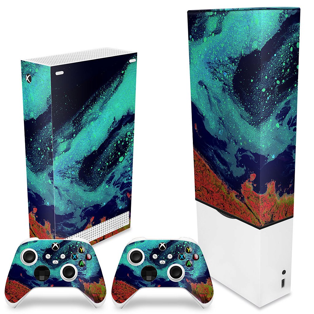 KIT Capa Anti Poeira e Skin Anti-Rage Xbox Series S Vertical - Abstrato #105 - Pop Arte Skins - foto 2