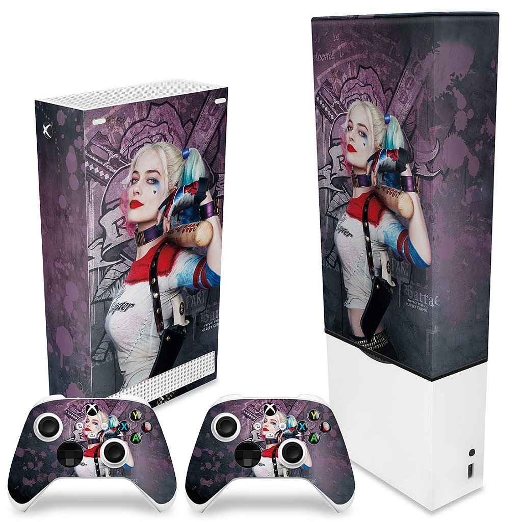 KIT Capa Anti Poeira e Skin Anti-Rage Xbox Series S Vertical - Arlequina Harley Quinn - Pop Arte Skins - foto 2