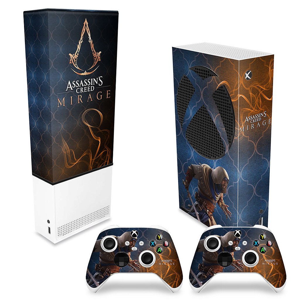 KIT Capa Anti Poeira e Skin Anti-Rage Xbox Series S Vertical - Assassin's Creed Mirage