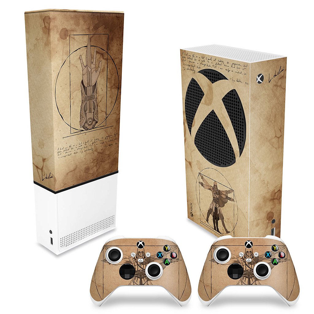 KIT Capa Anti Poeira e Skin Anti-Rage Xbox Series S Vertical - Assassin’S Creed Vitruviano