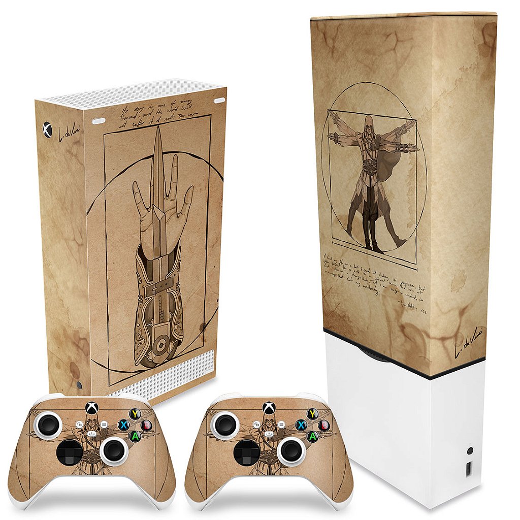 KIT Capa Anti Poeira e Skin Anti-Rage Xbox Series S Vertical - Assassin’S Creed Vitruviano - Pop Arte Skins - foto 2
