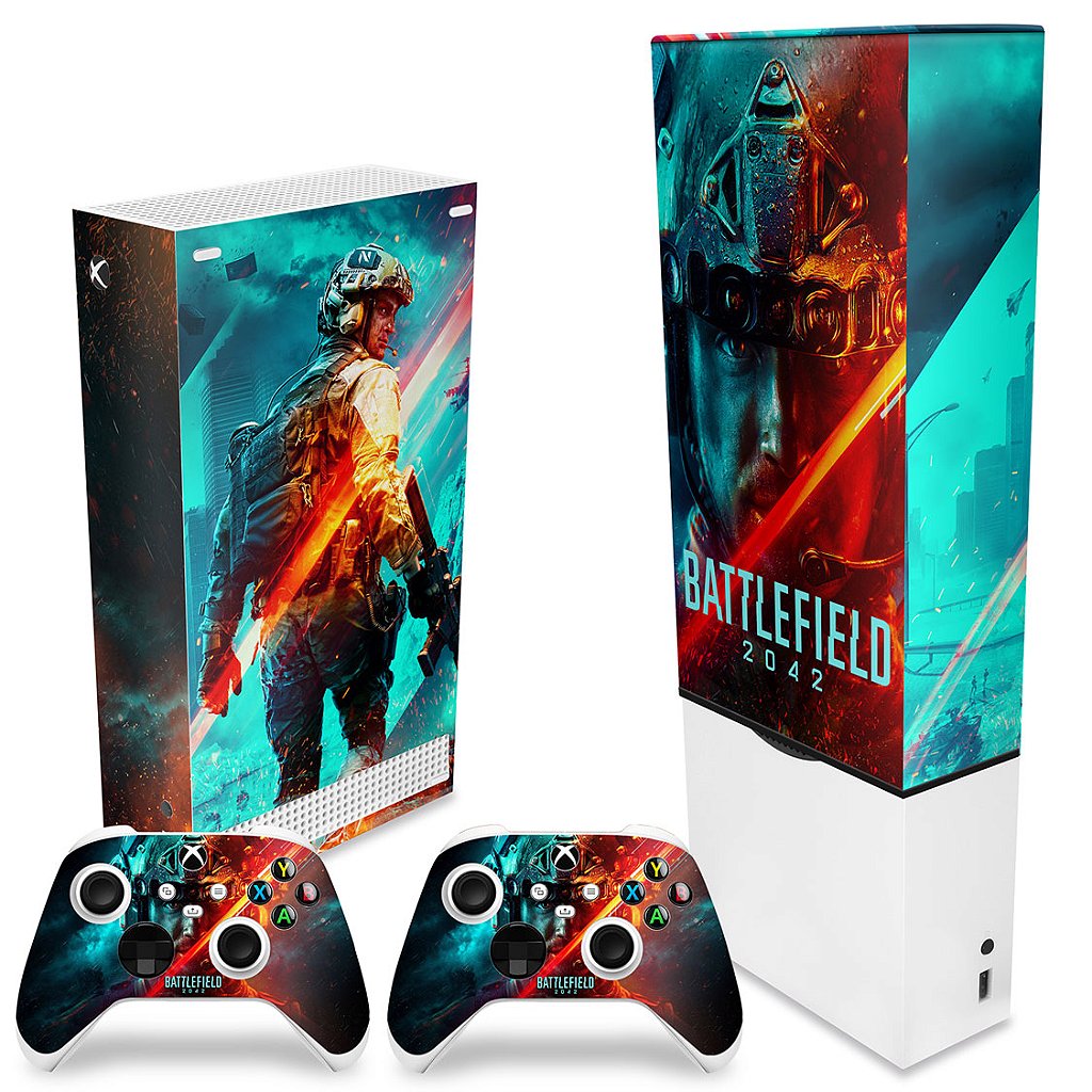 KIT Capa Anti Poeira e Skin Anti-Rage Xbox Series S Vertical - Battlefield 2042 - Pop Arte Skins - foto 2