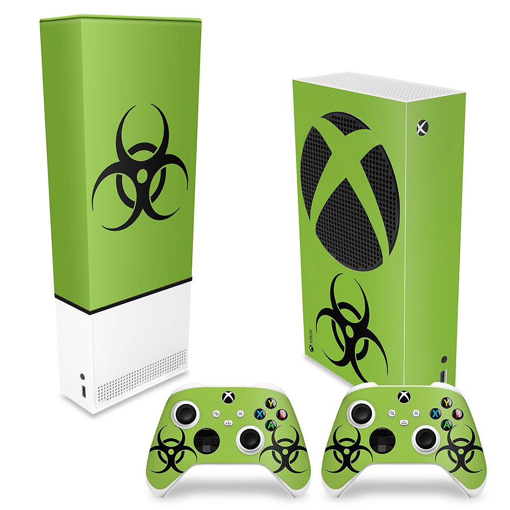KIT Capa Anti Poeira e Skin Anti-Rage Xbox Series S Vertical - Biohazard Radioativo