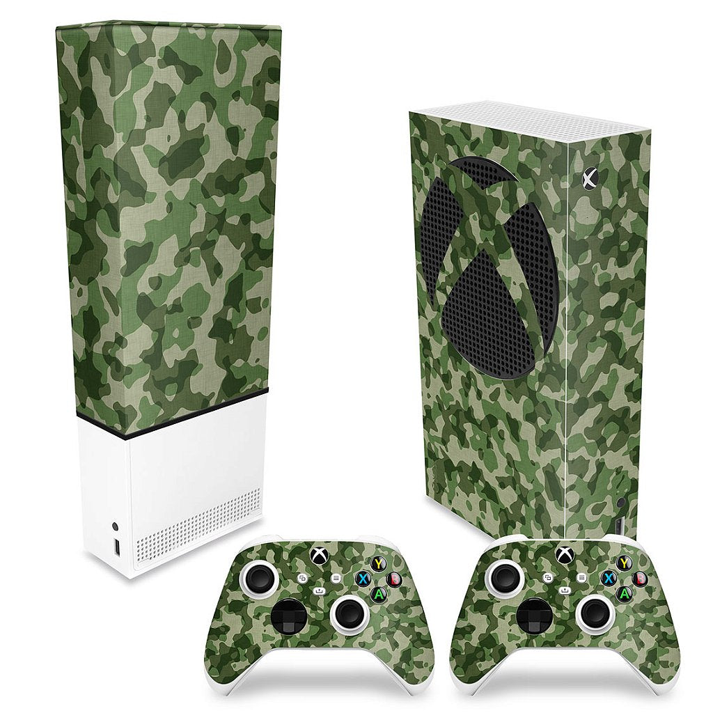 KIT Capa Anti Poeira e Skin Anti-Rage Xbox Series S Vertical - Camuflado Verde