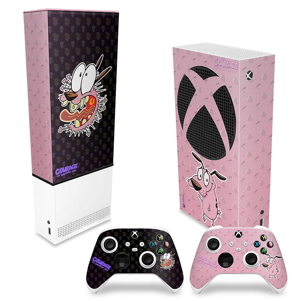 KIT Capa Anti Poeira e Skin Anti-Rage Xbox Series S Vertical - Coragem: O Cão Covarde