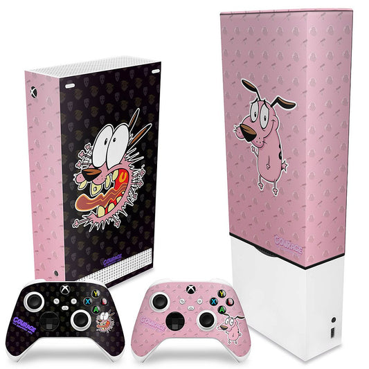 KIT Capa Anti Poeira e Skin Anti-Rage Xbox Series S Vertical - Coragem: O Cão Covarde