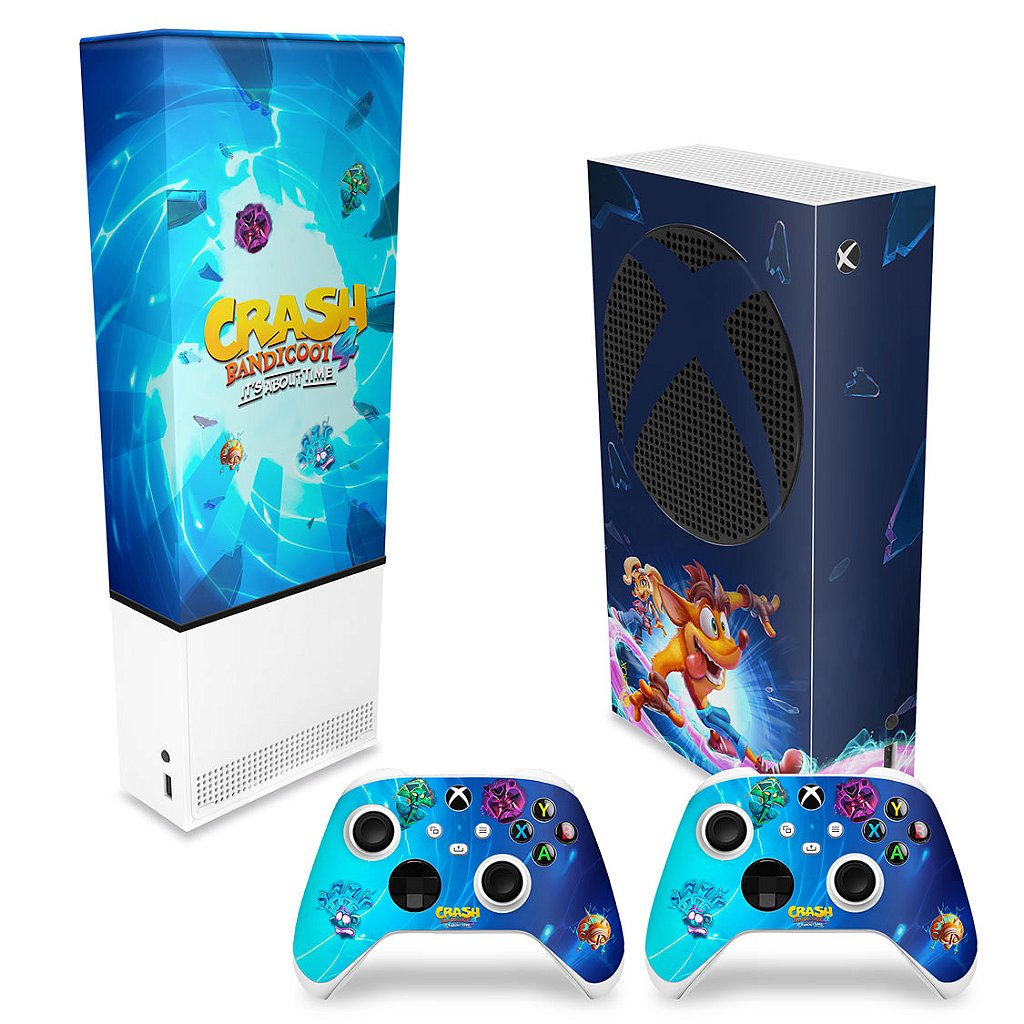 KIT Capa Anti Poeira e Skin Anti-Rage Xbox Series S Vertical - Crash Bandicoot 4