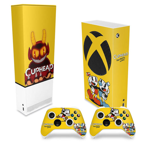 KIT Capa Anti Poeira e Skin Anti-Rage Xbox Series S Vertical - Cuphead
