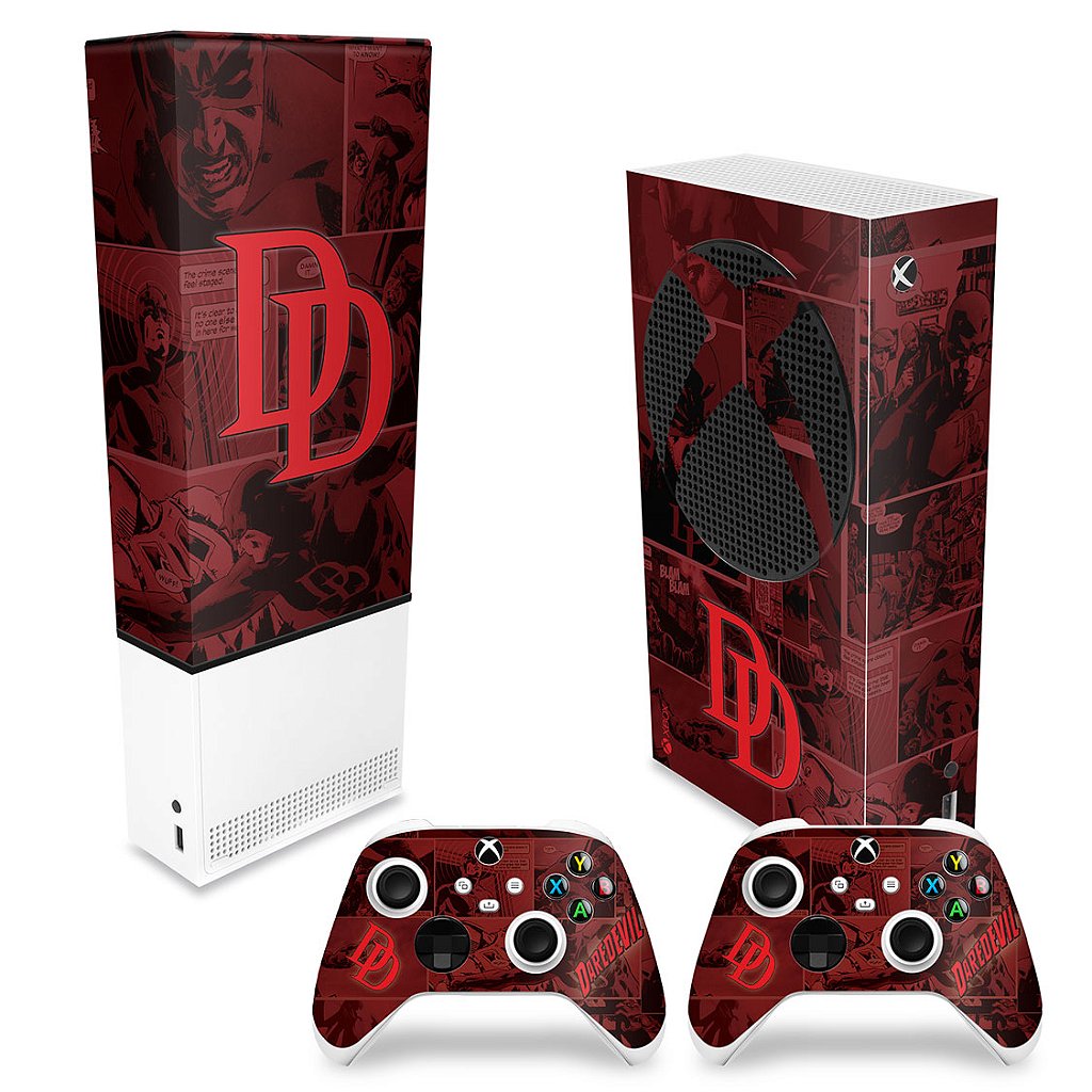 KIT Capa Anti Poeira e Skin Anti-Rage Xbox Series S Vertical - Daredevil Demolidor Comics