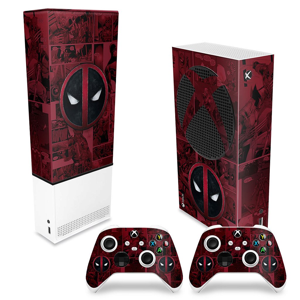 KIT Capa Anti Poeira e Skin Anti-Rage Xbox Series S Vertical - Deadpool Comics