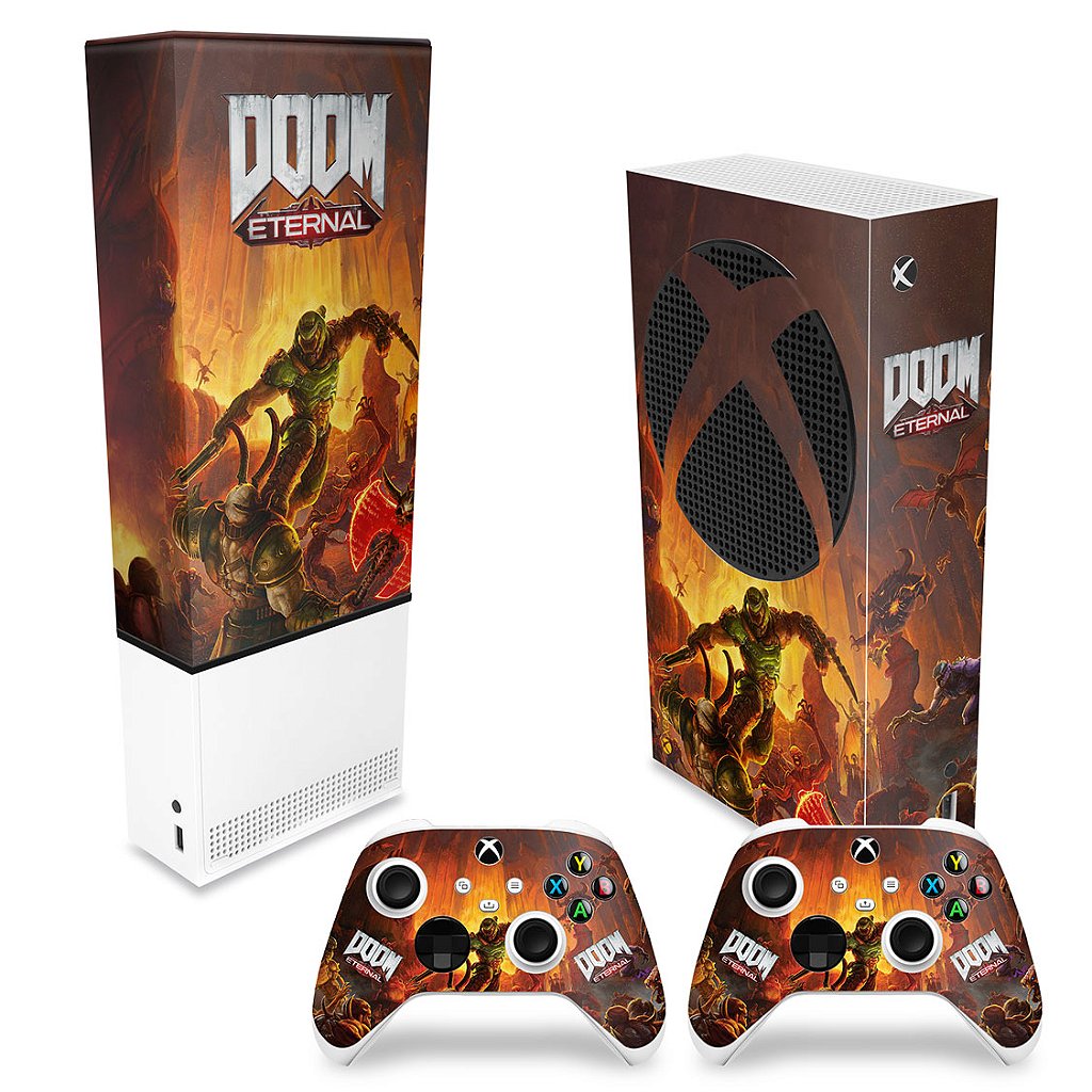 KIT Capa Anti Poeira e Skin Anti-Rage Xbox Series S Vertical - Doom Eternal