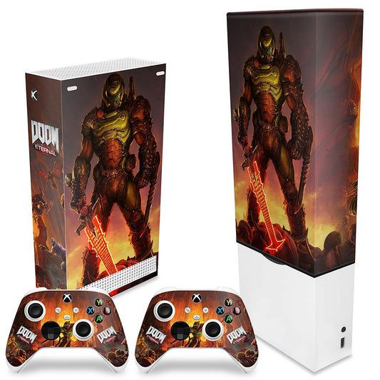 KIT Xbox Series S Capa Anti Poeira e Skin Anti-Rage Vertical - Doom Eternal