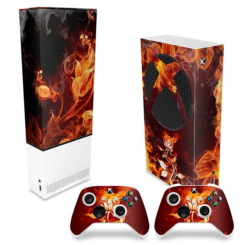 KIT Capa Anti Poeira e Skin Anti-Rage Xbox Series S Vertical - Fire Flower