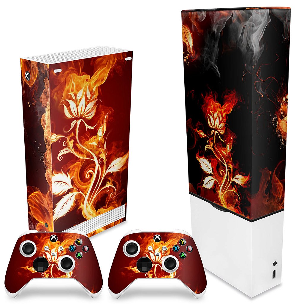 KIT Capa Anti Poeira e Skin Anti-Rage Xbox Series S Vertical - Fire Flower - Pop Arte Skins - foto 2