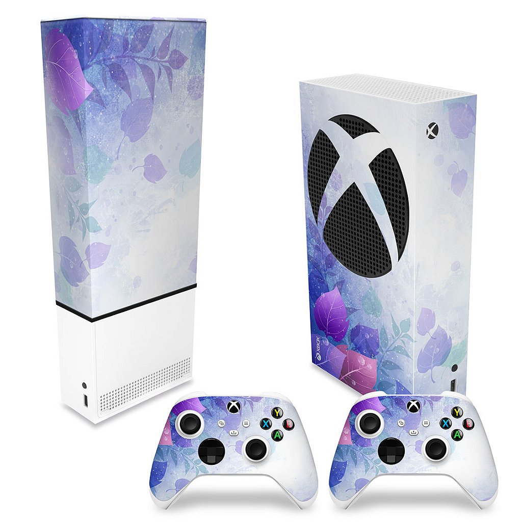 KIT Capa Anti Poeira e Skin Anti-Rage Xbox Series S Vertical - Folhas Lilás