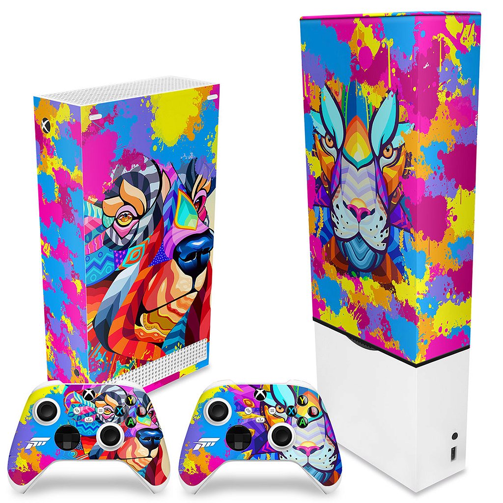 KIT Capa Anti Poeira e Skin Anti-Rage Xbox Series S Vertical - Forza Horizon 5 - Pop Arte Skins - foto 2